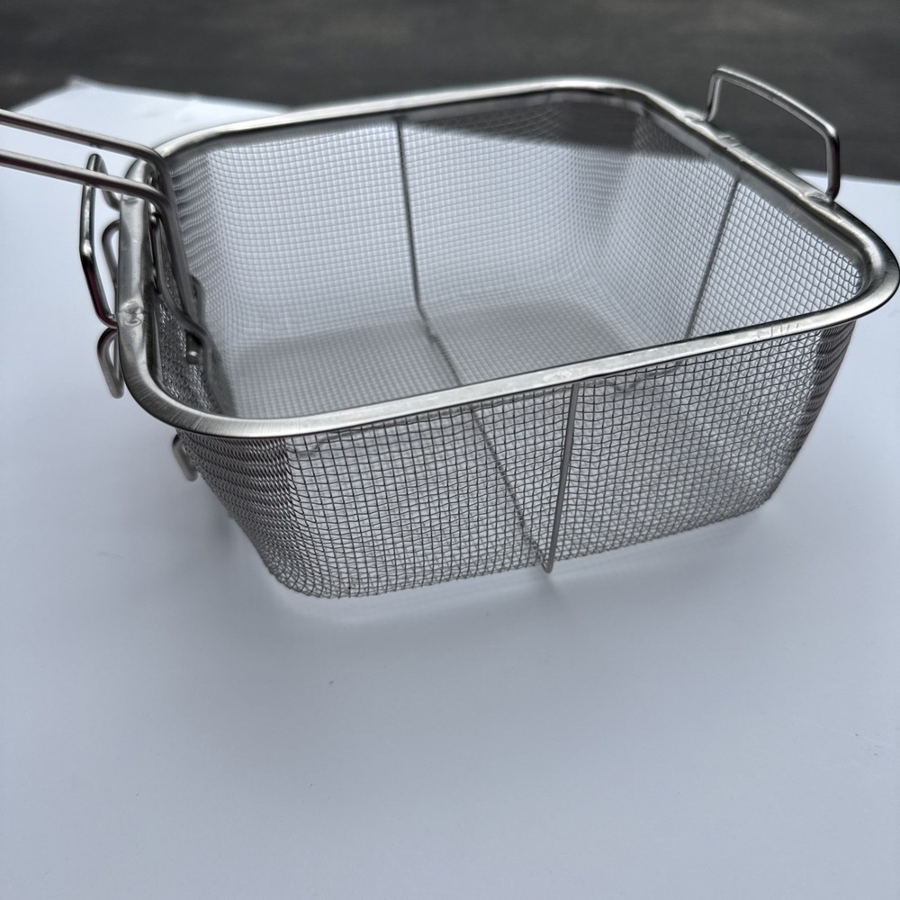 Stainless Steel Square Mesh Fryer Basket with Detachable Handle and Hook Silver